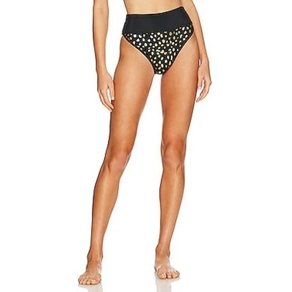 Beach Riot High Rise Cheeky Emmy Ribbed Bikini Bottoms in Black Gold Spot XS - Picture 8 of 8